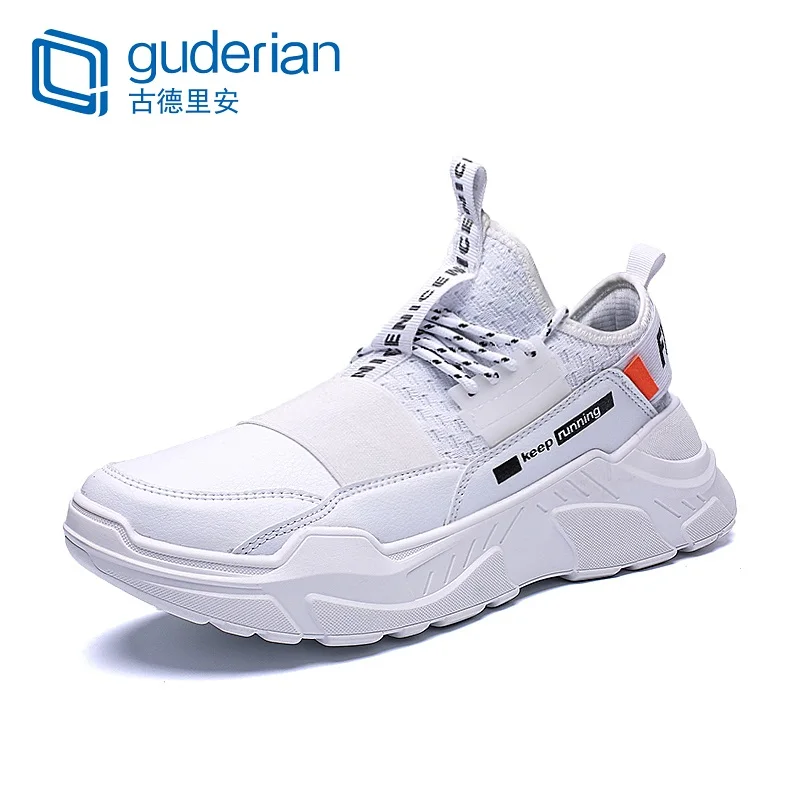 GUDERIAN/Лидер продаж; Вулканизированная обувь; мужские повседневные уличные кожаные кроссовки; Мужская обувь; дышащая прогулочная обувь на толстой подошве со шнуровкой - Цвет: Белый
