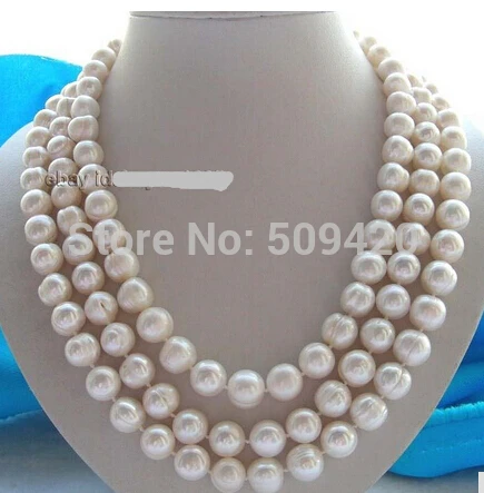 

Free shipping >>@ +>18-20" 3Rows Natural 10-11mm White Pearl Necklace