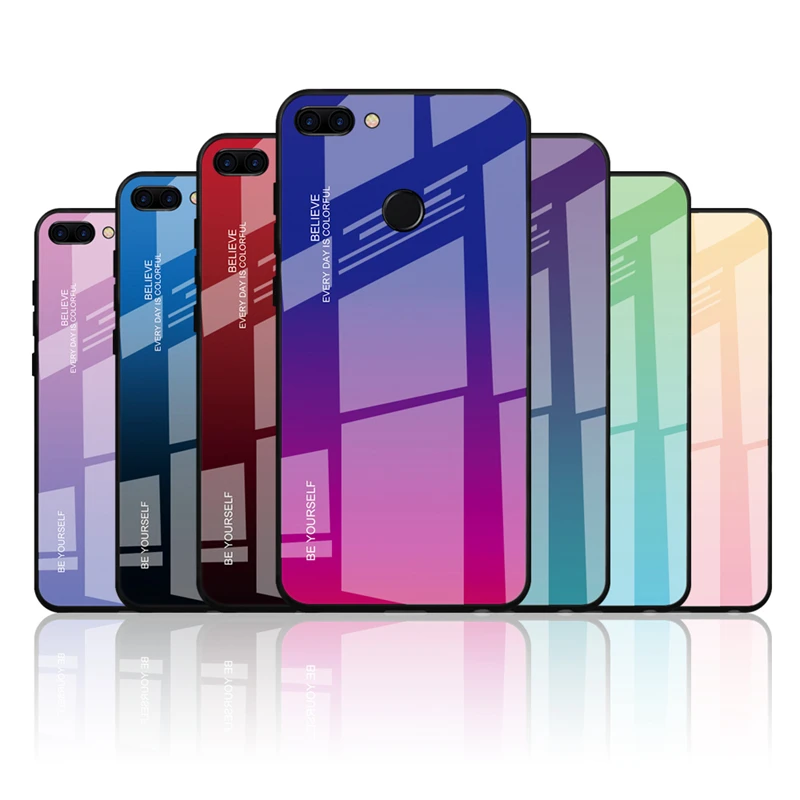 

New Gradient Tempered Glass Case For Huawei P Smart 2019 Colorful Glass Case For Huawei P Samrt 2018 Phone Cover Capa Funds