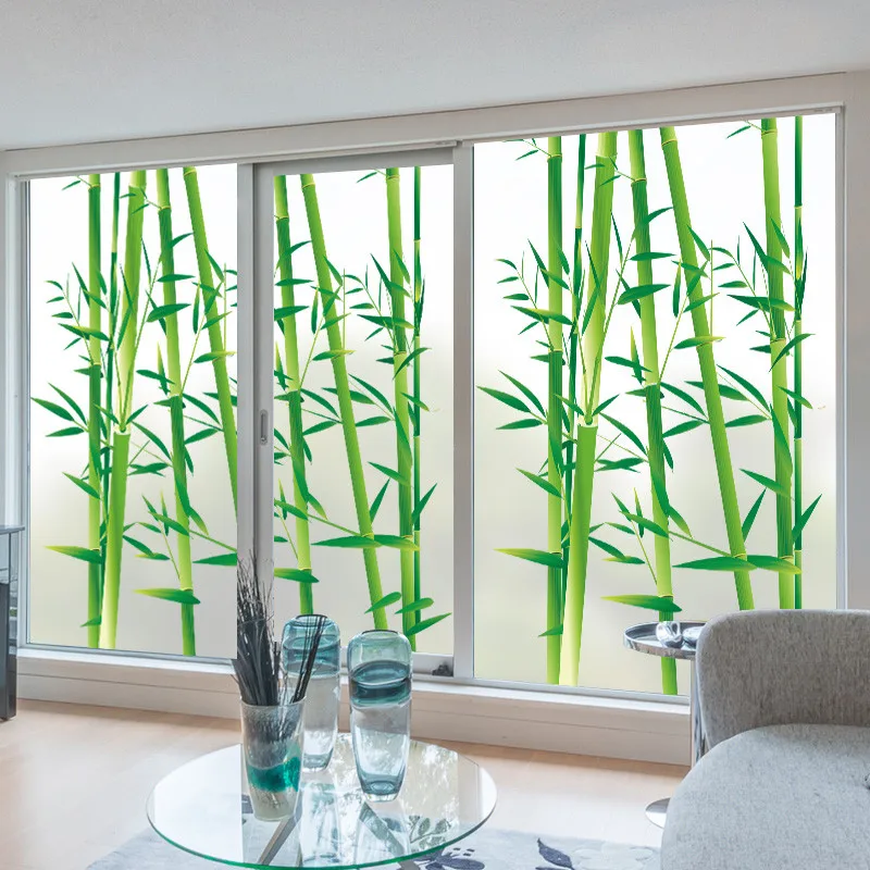 

Support Custom Size Static Self-adhesive Window Film Privacy Frosted Green Bamboo Glass Stickers Decals Living Room Bedroom KK71
