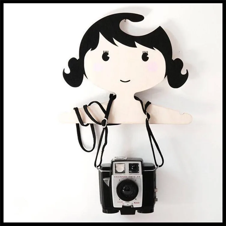 

Baby Christmas gift INS Nordic style wooden Curly hair girl Wall Wooden Baby Room On Wall decorative Coat frame
