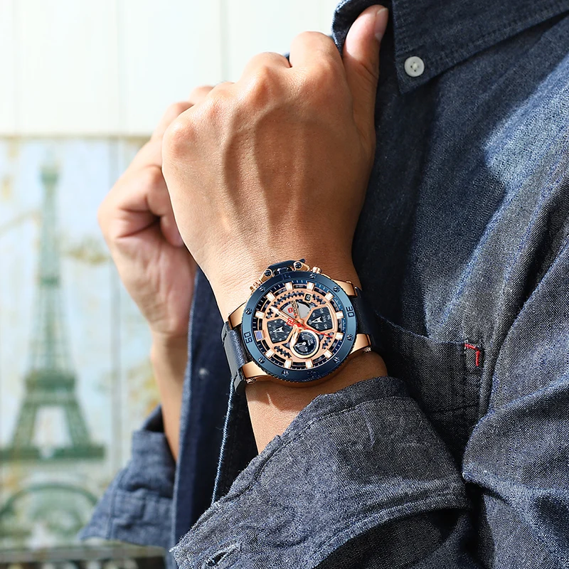 Kaufen NAVIFORCE Herren Sport Uhren Männer Top Marke Luxus Leder Quarz Automatische Datum Uhr Männlichen Armee Militär Wasserdichte Armbanduhr