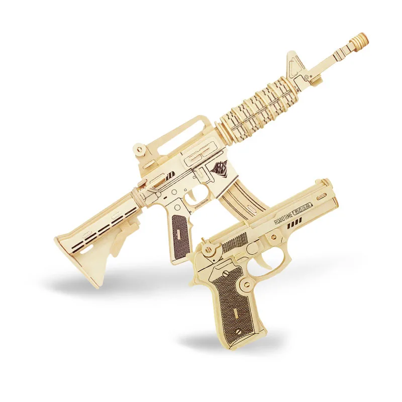 

3D Puzzle DIY Handwork Assembly Wooden AK47 M4A1 revolve Gun Toys Interesting Developing Intelligence For Children Birthday Gift