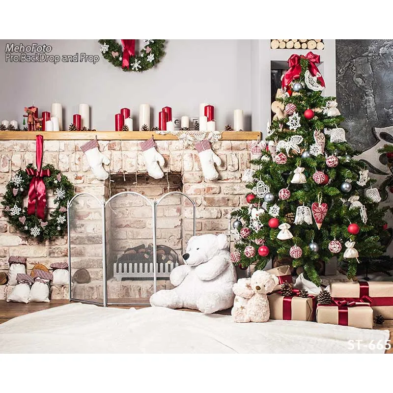 Christmas-background-vinyl-photography-backdrops-Computer-Printed-christmas-fire-place-tree-and-Gift-box-for-Photo