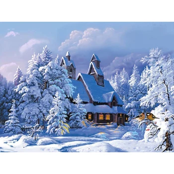 

ArtSailing DIY pictures by numbers Snow House In Forest Paintings by numbers on canvas Picture by numbers poster NP-226