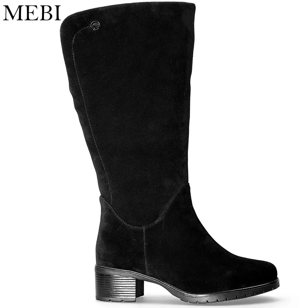 

MEBI Plus Size Extra Wide Women Winter Boots Warm Wool Lining Snow Boots Kid Suede Knee Booties Thick Fur Mom Shoes
