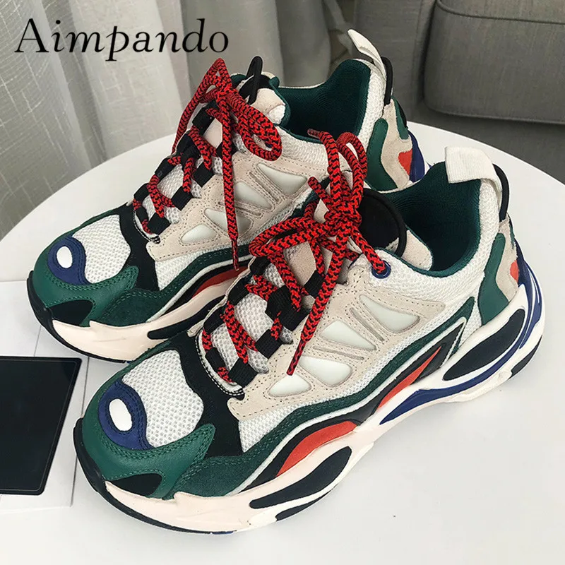 

2019 Chic Design Sneakers Women Round Toe Spell Color Platform Shoes Woman Breathable Walking Shoes Female Casual Shoes