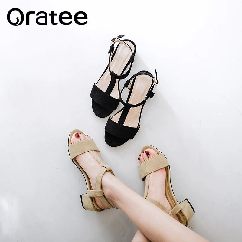 

New Women Shoes Sandals Summer Ankle Wrap Sandals High Heels Chunky High Heel 4.5cm Work Shoes Black Beige Pink Plus Size 31-43