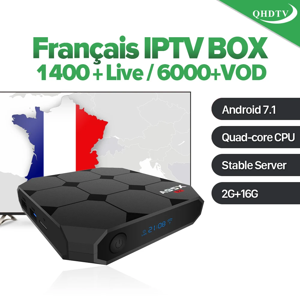 

QHDTV Code 1 Year Subscription 1400 Channels 4K A95X TV Box Smart Android 7.1 IPTV Europe French Arabic IPTV Box Media Player