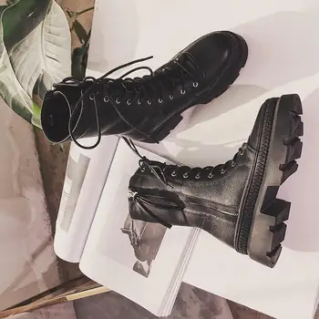 

High Quality Women Shoes Woman Boots Mid-calf Boots Fashion Black Platform Boots 2019 New Autumn Winter Warm Velvet Boots X59