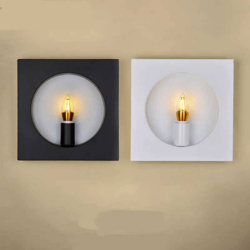 

Vintage Retro Brief Creative Simple Square Iron Led E27 Wall Lamp For Living Room Tv Background Bedroom Bedside Aisle Deco 1925
