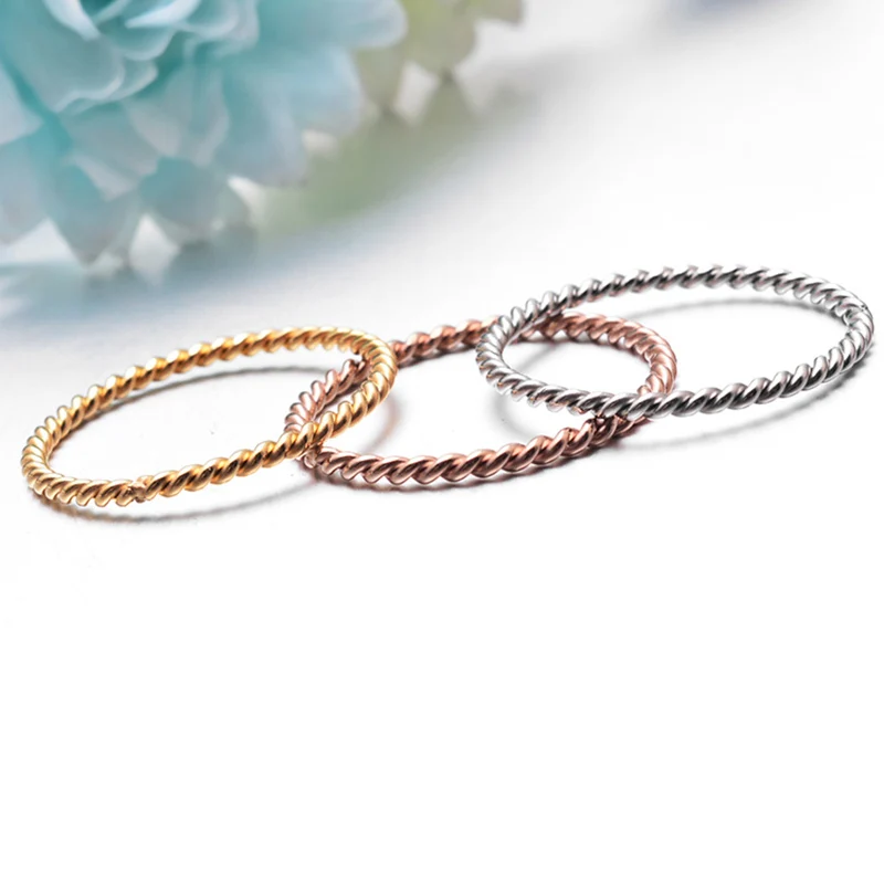 Female Fashion Small Ring Rose Gold Silver Color Twisted Stainless Steel Ring for Women Wedding Party Ring 2