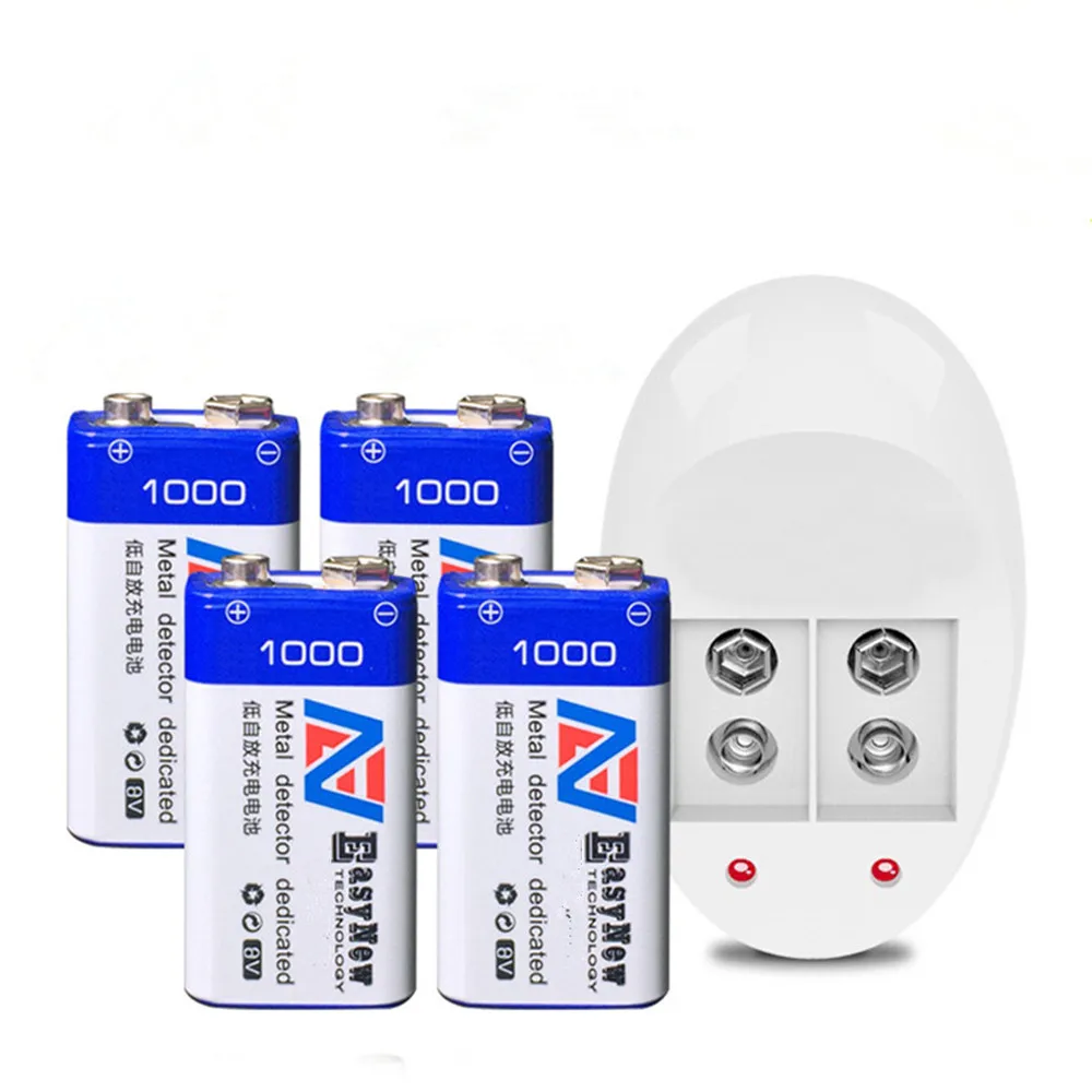 Vente Nouveau 4 PCS 9 V batterie rechargeable de grande capacité 1000 mAh lithium ion rechargeable batterie + 1 PCS smart 9 V chargeur