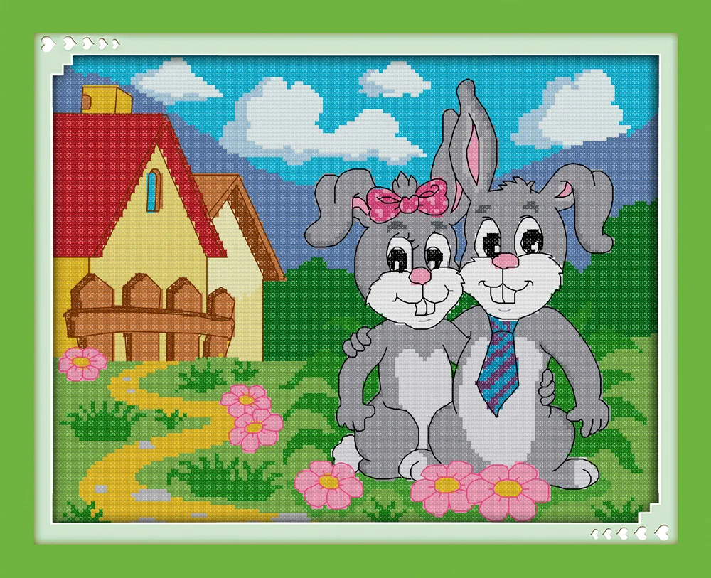 

The rabbit lovers Canvas DMC Counted Cross Stitch Kits printed Cross-stitch set Embroidery Needlework