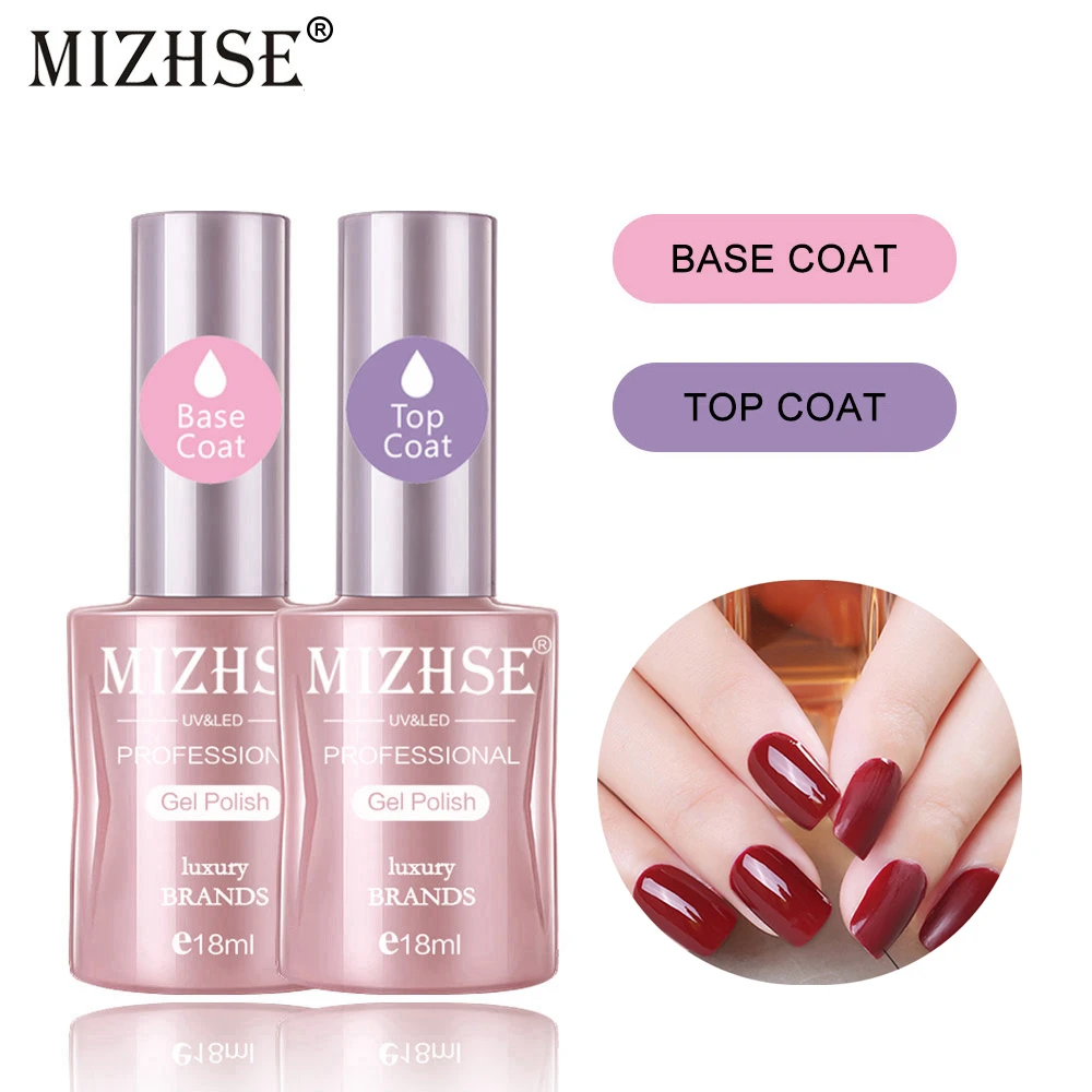 

MIZHSE Gel Nail Polish 18ml Base And Top Coat Soak Off Pure Color Nail Gel Lacquer Nail Art UV LED Top Coat Transparent Primer