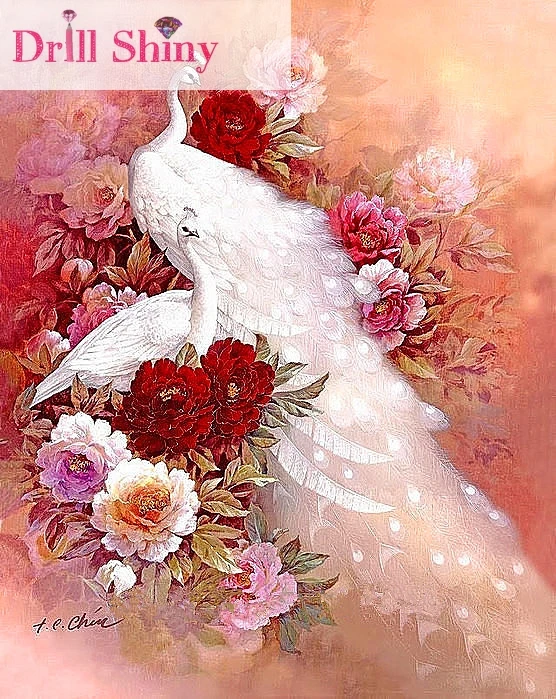 

5D DIY Diamond Painting Animal White Peacocks Painting Full Square Mosaic Diamond Painting Cross StitchEmbroidery Home Decor