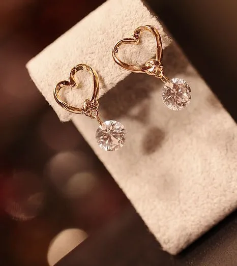 

Brand Design New hot Fashion Popular Luxury Crystal Zircon Stud Heart Earrings Elegant earrings jewelry for women 2016