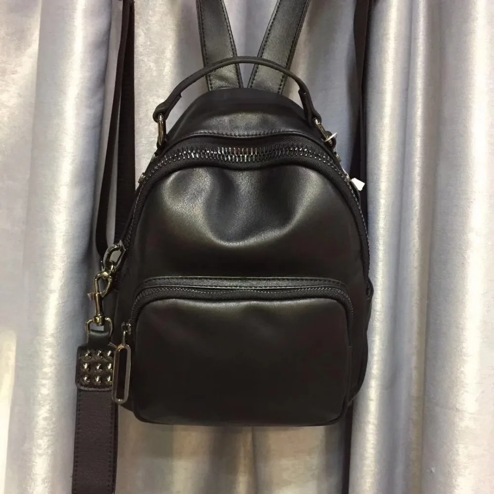 

Kafunila genuine top cow leather high quality backpack solid girl's rucksacks rivet rock style ladies medium backpacks mochila