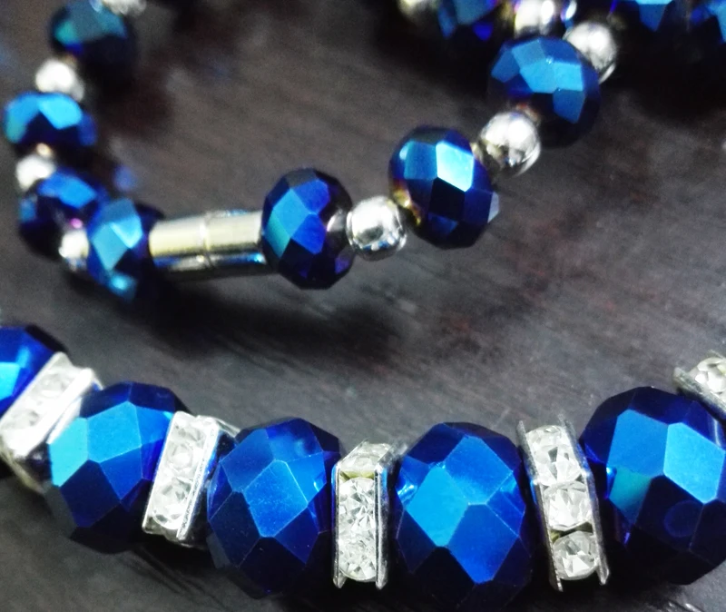 Модные женские темно-синие Хрустальные Граненые Бусины ожерелье на магнитной застежке ювелирный подарок 45 см цельный 201