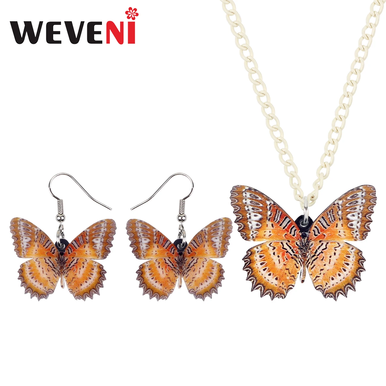 WEVENI Acrylic Brown Spot Butterfly Jewelry Sets Earrings Drop Dangle Necklace Pendant Gift For Women Girls Summer Accessories | Украшения