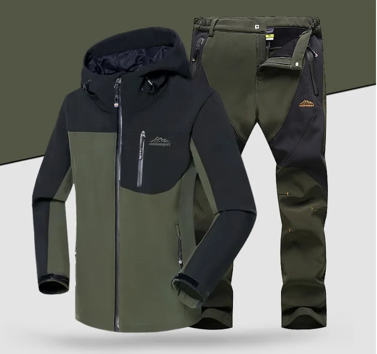 Водонепроницаемая куртка для походов на открытом воздухе, Мужская зимняя теплая флисовая куртка для рыбалки, катания на лыжах, Походов, Кемпинга, куртка и штаны