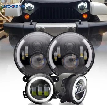

7 Inch Round Projectors Headlights + 30w Halo LED Fogs Light for Jeep Wrangler JK TJ Unlimited Sahara Rubicon
