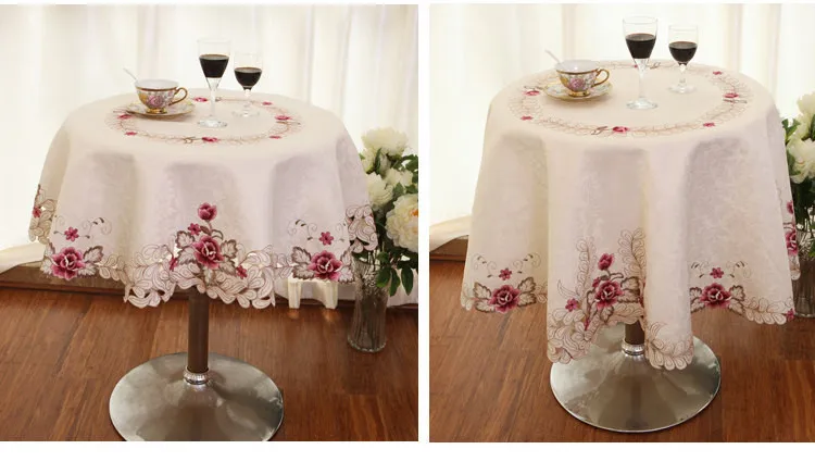Круглый стол ручной работы с вышивкой, роскошные жаккардовые скатерти с цветочной вышивкой, обеденный/Свадебный декор