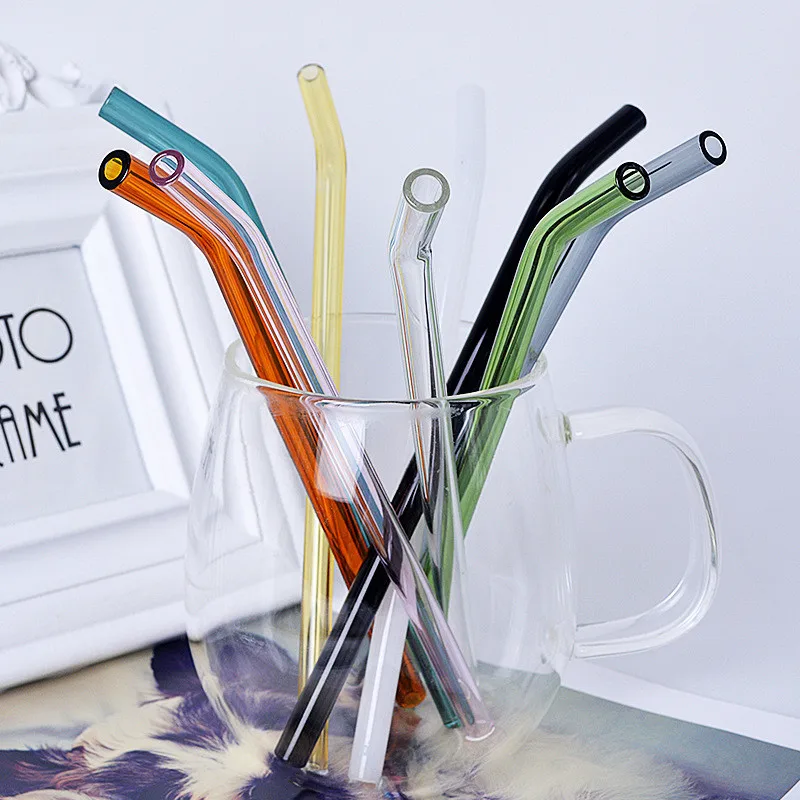 

Environment Glass Straws Party Decoration Supply Bend Glass Straws Creative Colorful Bubble Tea Straws