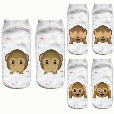 

% Emoji cartoon animals Monkey 3D Printed Sock Women men Low Cut Ankle Sock Calcetines Hosiery Meias White Casual boy girl Sock