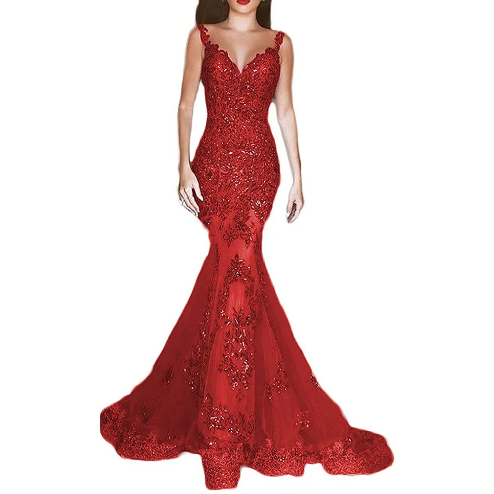 

2019 Sexy Red Mermaid Evening Dress Long Robe Bleu Backless Sequined Formal Evening Party Gowns Robe De soiree Longue