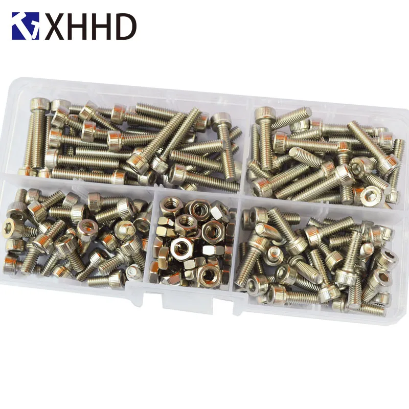 

DIN912 Hex Socket Head Cap Screw Metric Thread Hexagon Allen Bike Machine Bolt Nut Set Assortment Kit Box 304 Stainless Stee M4