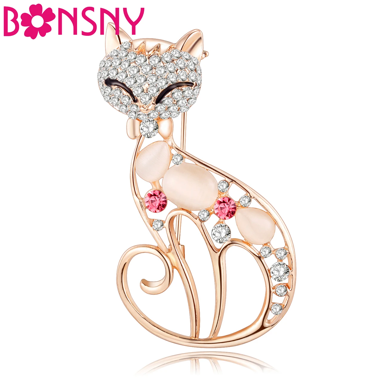 Bonsny Rhinestone Opal Cat Kitten Brooch For Women Wedding Brooches Pin Collar Scarf Decoration New Fashion Animal Jewelry | Украшения и
