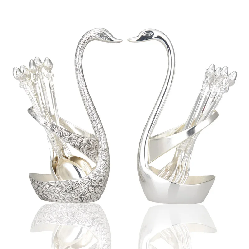 Silver swan fruit fork dessert spoon set Fashion creative suits Luxurious gold fruit dessert fork cutlery