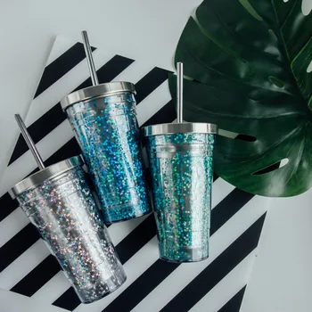 

550mL Double Wall Plastic Stainless Steel Tumbler With Lid And Straw Water Bottle Drink Drinking Cup Stainless Steel Tumbler
