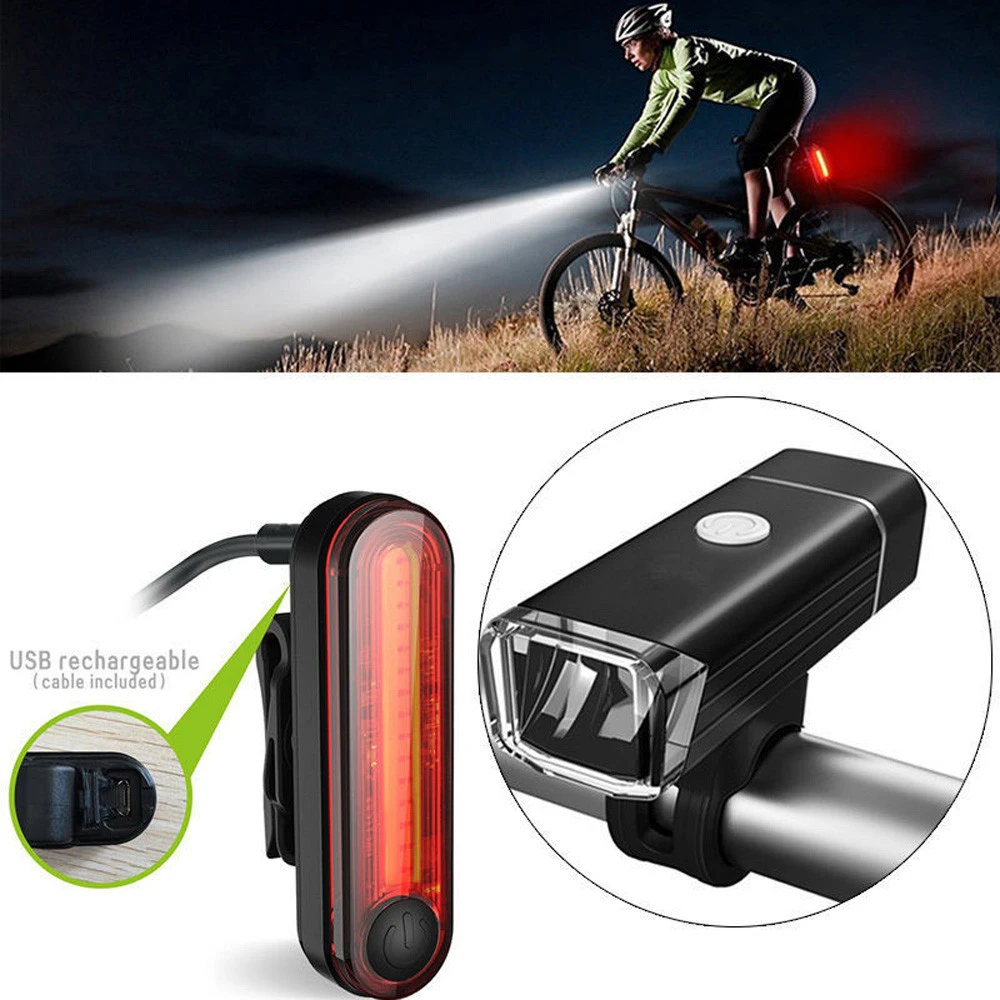 Rechargeable USB LED Bike Bicycle Head and Tail Cycling Front Back Headlight Set