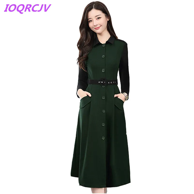 

Office dress 2018 Women The New Long sleeves dress Large pendulum type Single-breasted High waist Slim Tie dress IOQRCJV T6