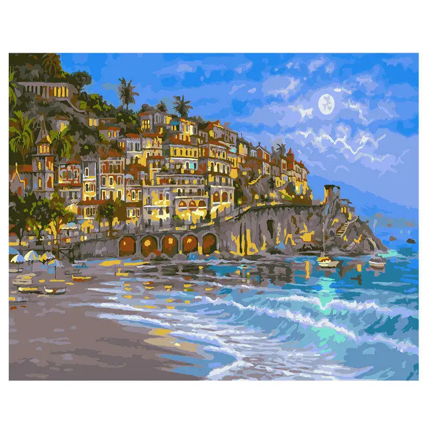 

Paint By Number,Abstract Picture,Night Beach,Canvas Painting Coloring By Numbers