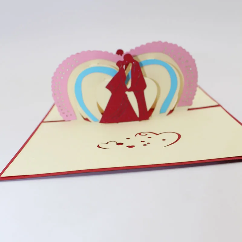  (10 pieces/lot)3D Pop Up Wedding Silhouette Greeting Card Paper Carving Romantic Couple Wedding Par - 32800154905