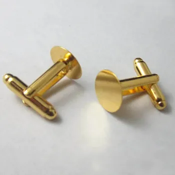 

Blank Cufflinks Settings with with Flat circle Glue Pad Cabochons Bases Men's Cuff links DIY Findings Golden tone Plated