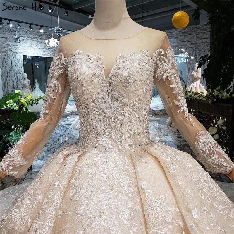 Последние Роскошные с круглым вырезом винтажные Свадебные платья Длинные рукава цветы ручной работы кружевные платья невесты настоящая фотография на заказ