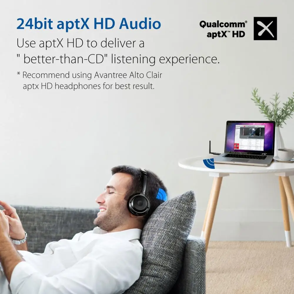  Avantree aptX-HD adaptador de transmisor de Audio USB Bluetooth 50 de largo alcance para ordenador 