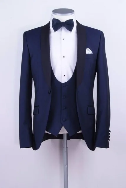 

Italian Style Navy Blue Wedding Suits For Men 3Pieces(Jacket+Pants+Vest+Tie) Fashion Trajes De Hombre Tuxedo Suit Men Blazer