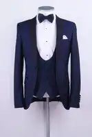 Italian Style Navy Blue Wedding Suits For Men 3Pieces(Jacket+Pants+Vest+Tie) Fashion Trajes De Hombre Tuxedo Suit Men Blazer
