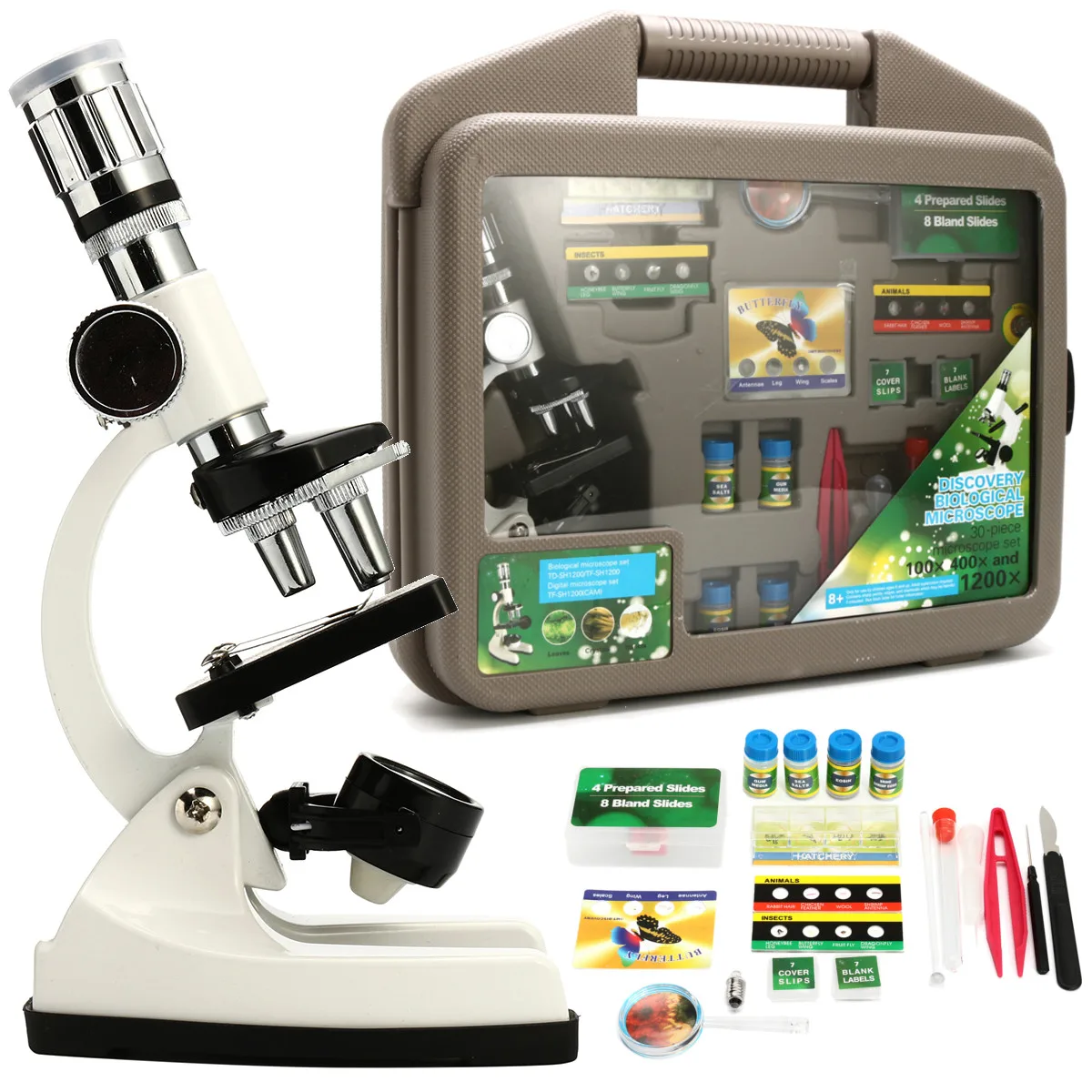 100-1200x Advanced Biological Microscope Discovery Science Set 30 Piece 