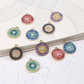 

New Arrival 10pcs 22*25MM Colorful Crystal Rhinestone Alloy Round Evil Eye Style Necklace Pendants Fashion Earring Metal Pendant