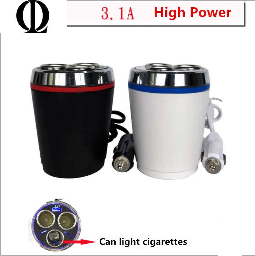 

12-24V Output USB Charger Socket Car Cigarette Lighter Dual Cup Holder Adapter Lit cigarettes