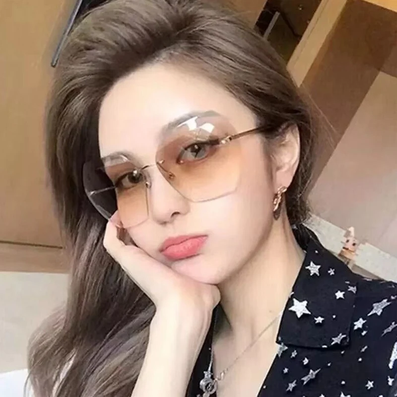 New ocean sheet polygon trimmed Sunglasses trendy frameless sunglasses metal large frame sunglasses