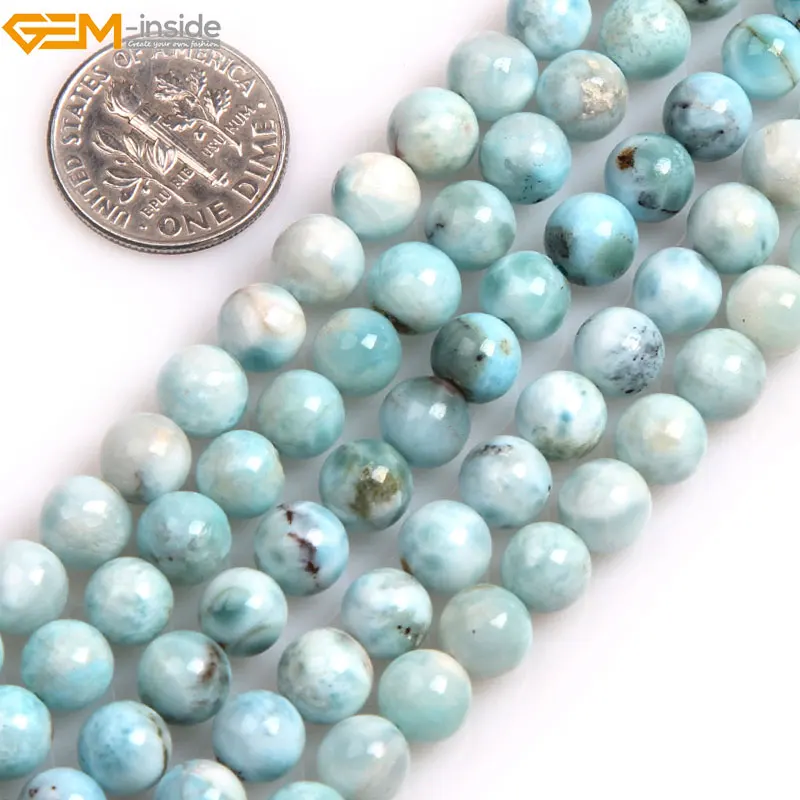 

Gem-inside Natural Round Smooth Blue Larimar Beads For Jewelry Making Beads DIY 15inches Christmas Gift