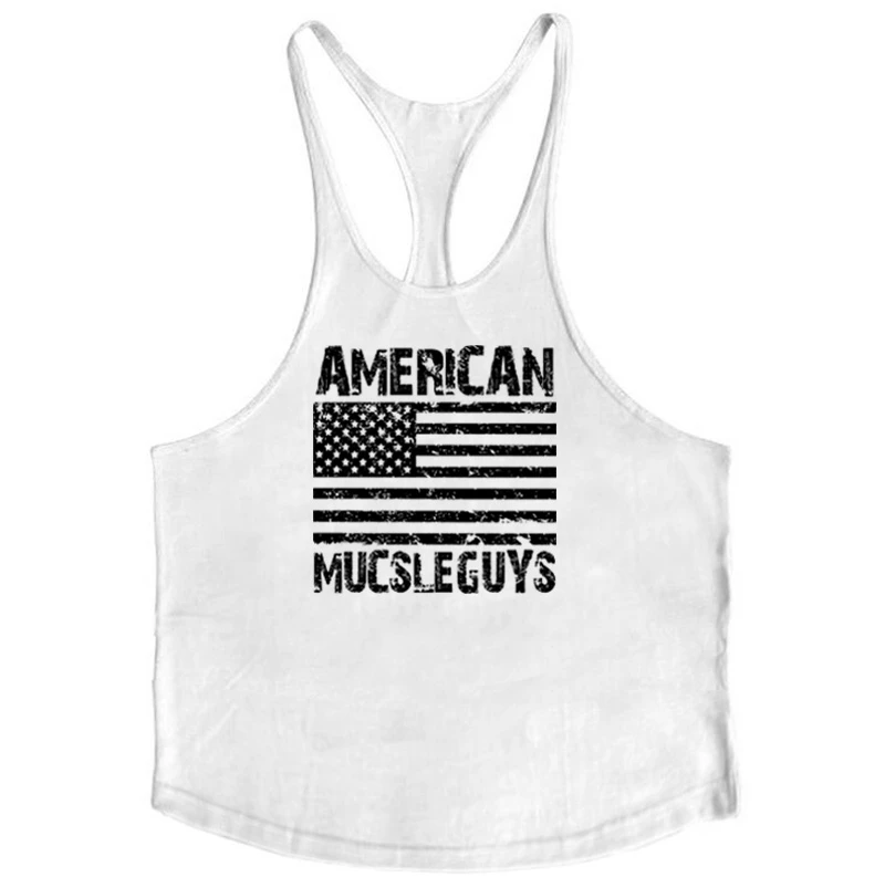 

Fitness clothing gyms tank tops for men bodybuilding stringer muscle singlet cotton striped undershirt printed usa flag