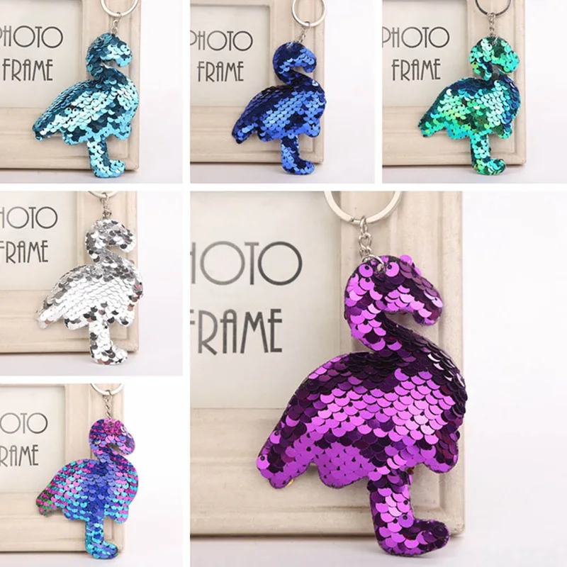 

Colorful Sequins Flamingo Keychain Charms Paillette Pendants Bird Keyring DIY Mermaid Keychain Jewelry Accessories
